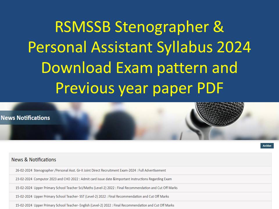 RSMSSB Stenographer PA Syllabus 2024