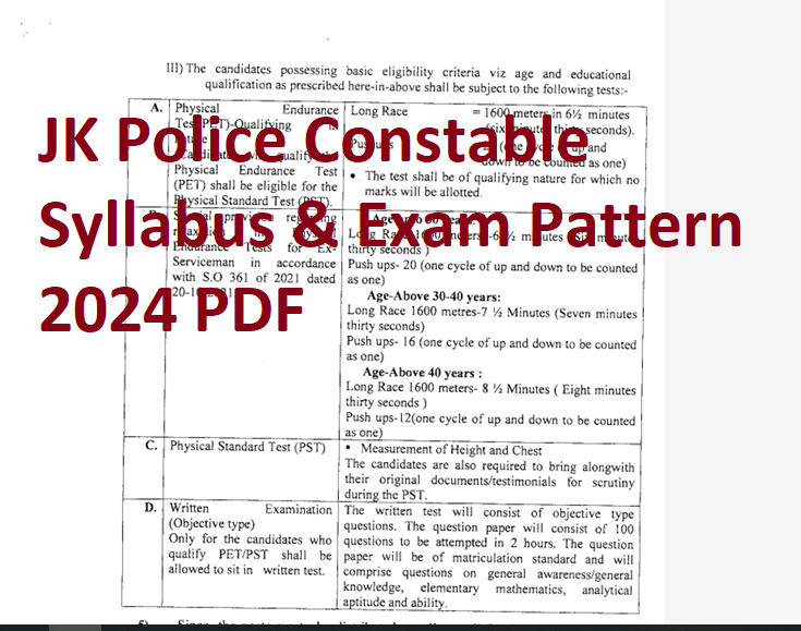 JK Police Constable Syllabus 2024