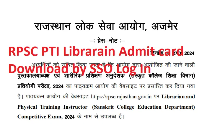 RPSC Librarian Admit Card 2024 SSO log in Download Exam center Location Search Name and date of birth
