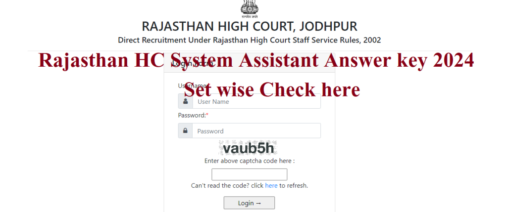 Rajasthan HC System Assistant Answer key 2024