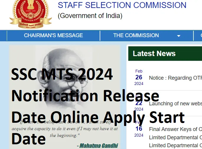 SSC MTS Recruitment 2024 Notification PDF Exam Date Application Online Apply Official Portal